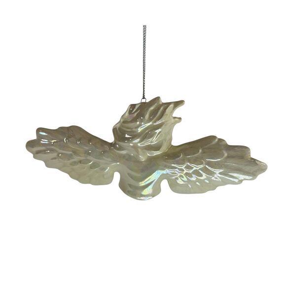 Vintage Iridescent Ceramic Angel Ornament, Outstretched Wings, Christmas 5.75" - Picture 6 of 14